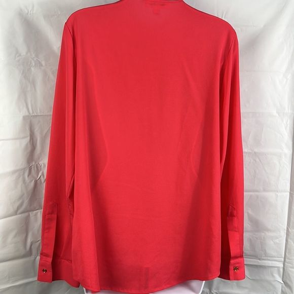 Calvin Klein, coral pink half zip long sleeve blouse size medium - Picture 5 of 7